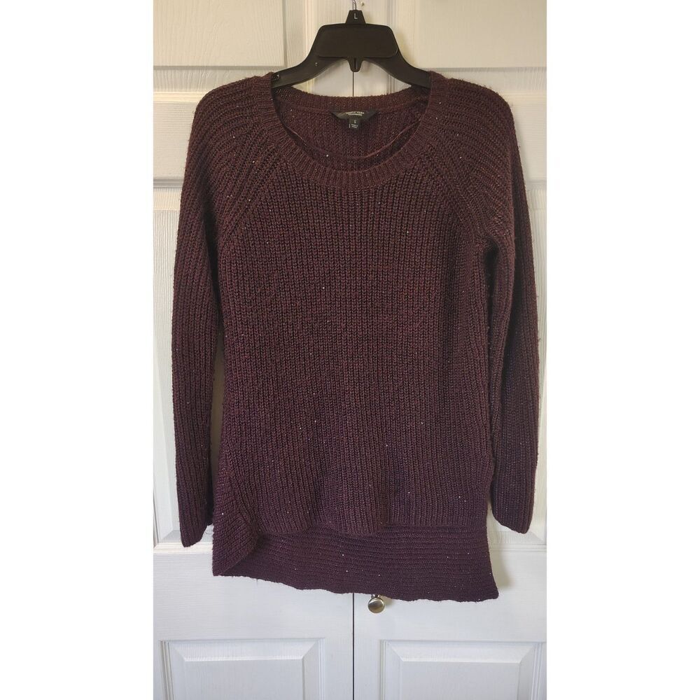Simply Vera Vera Wang Burgundy Asymmetrical Sequin Knit Sweater Small